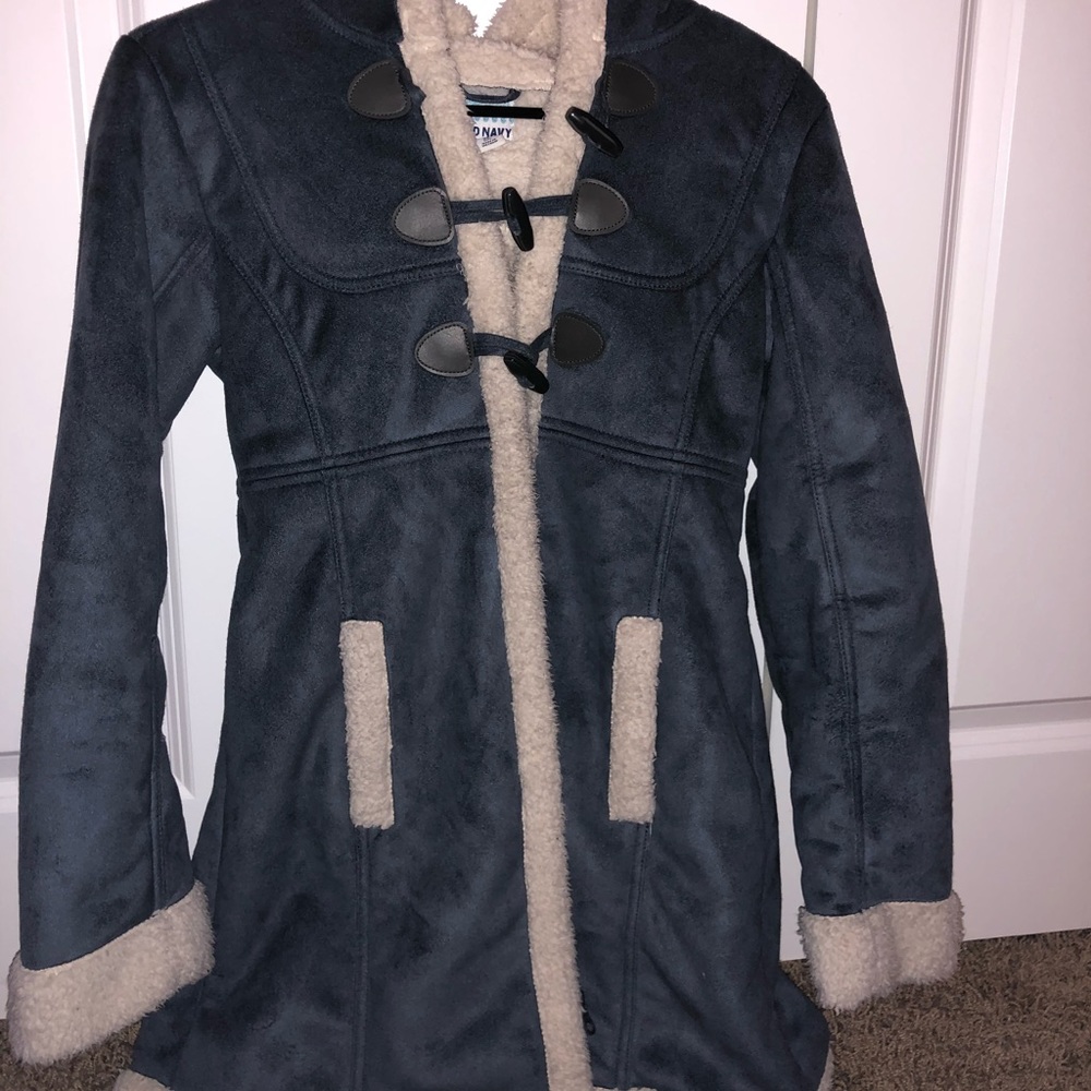 blue grey fuzzy coat